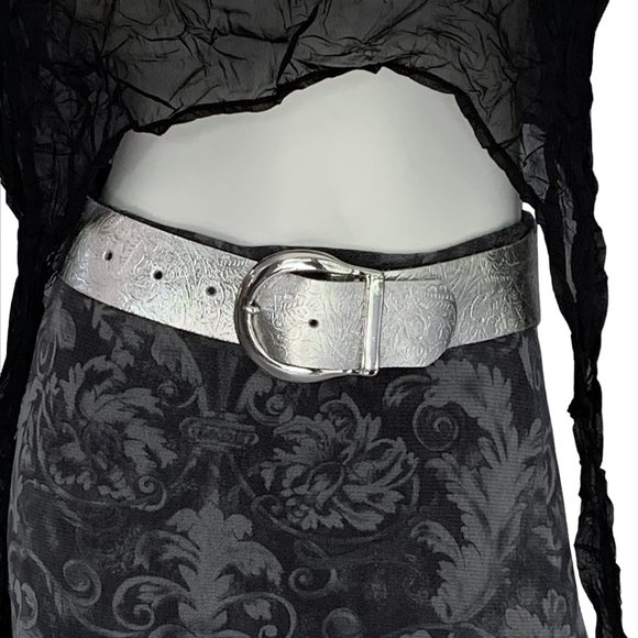 Stamped vintage contour wide leather saddle cinch buckle statement belt - S/M - Picture 3 of 12